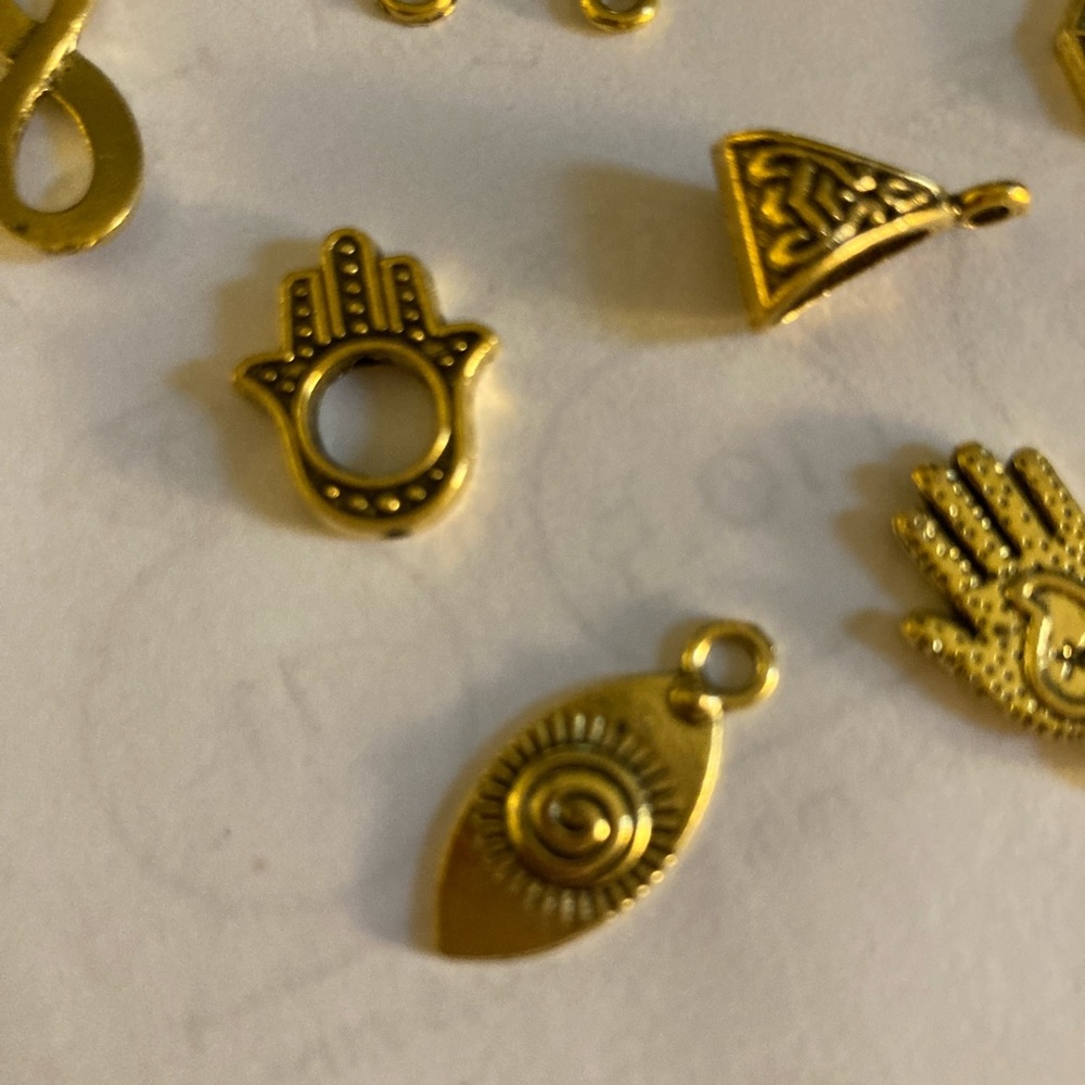 Lot of 9 gold charms/pendants Pagan/Occult theme for jewelry